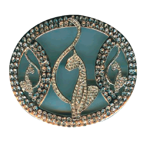 Oval Buckle with Cat and Rhinestones No. 103